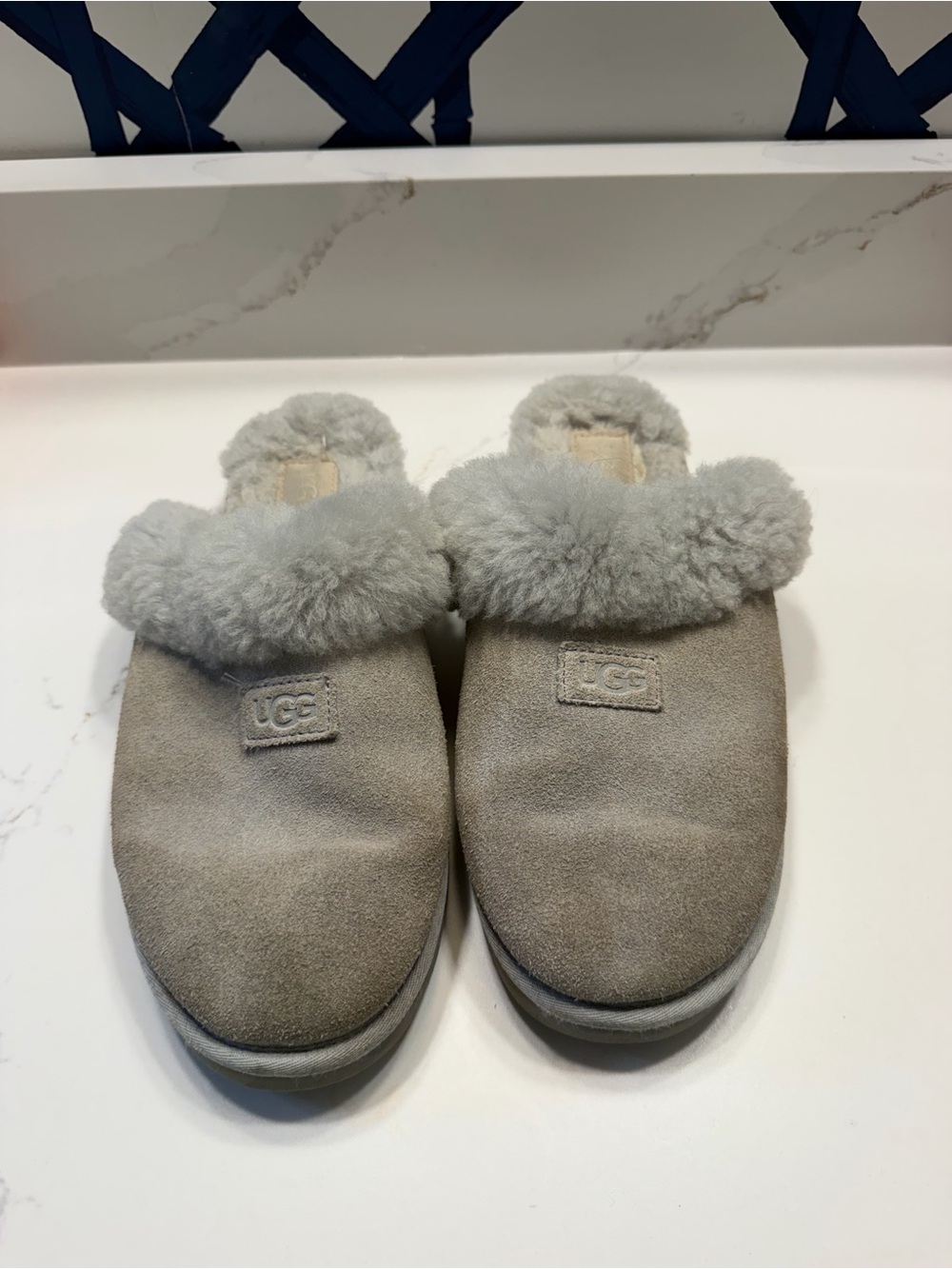 UGG Light Gray Shearling Slip-On Clogs
